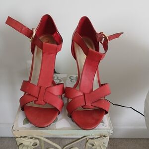 Red open toe sandal with heel